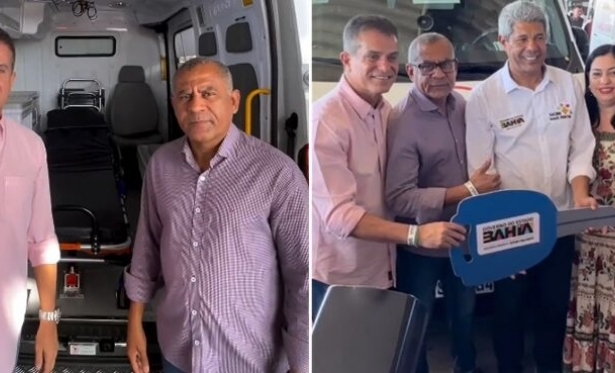Prefeito Ivan Almeida e deputado Eduardo Salles comemoram entrega de nova ambulncia para melhorar atendimentos em Ibiquera